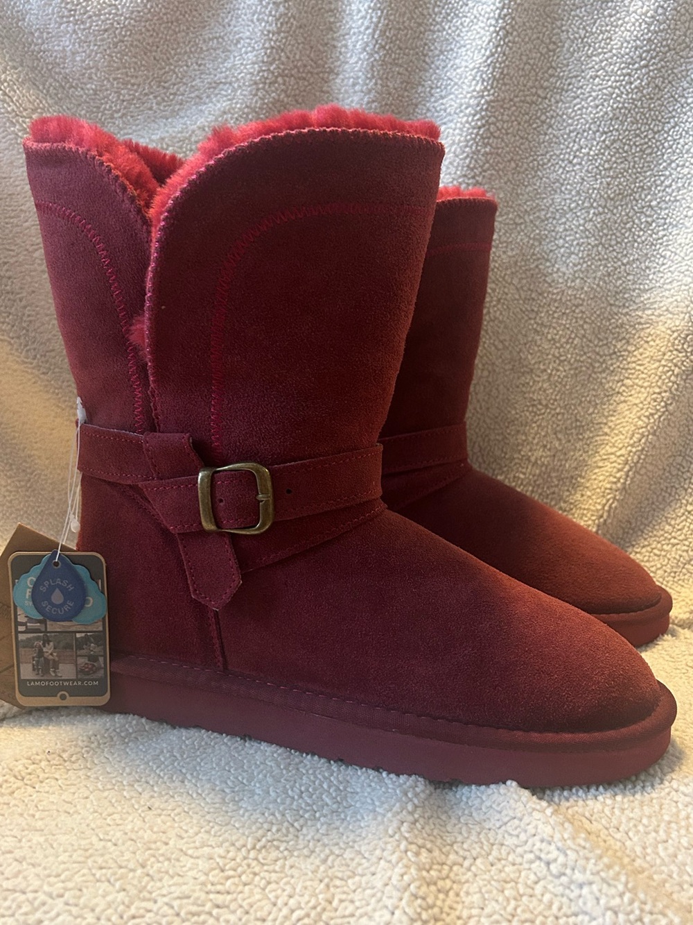 Lamo "Vanessa" Water Resistant Suede Boots Burgundy Red Size 8 New With Tags